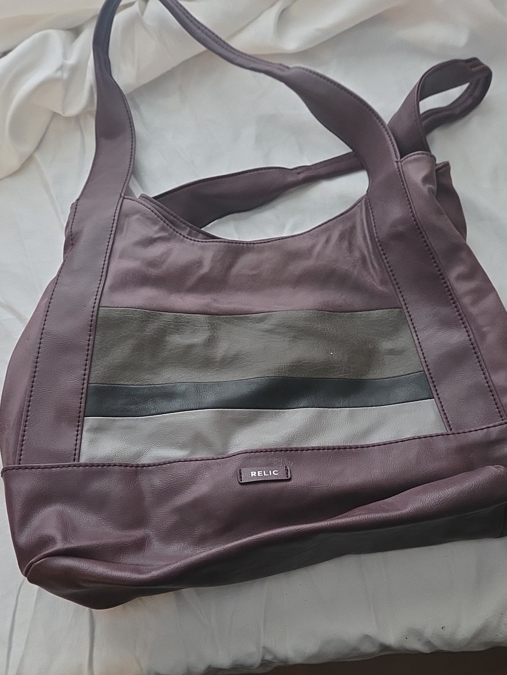Relic Plum Shoulder Bag with Multi-Stripe Front
